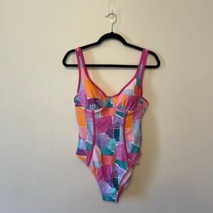 NWT Nanette Lenore 8 one piece swimsuit boning watercolor abstract summer pink